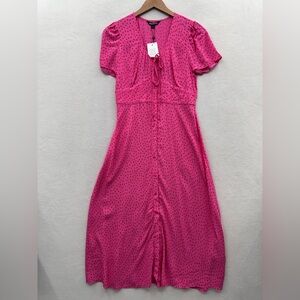 whistles burgundy polka dot dress Burgundy Spot Satin Maxi Dress with Sleeve – Me&B